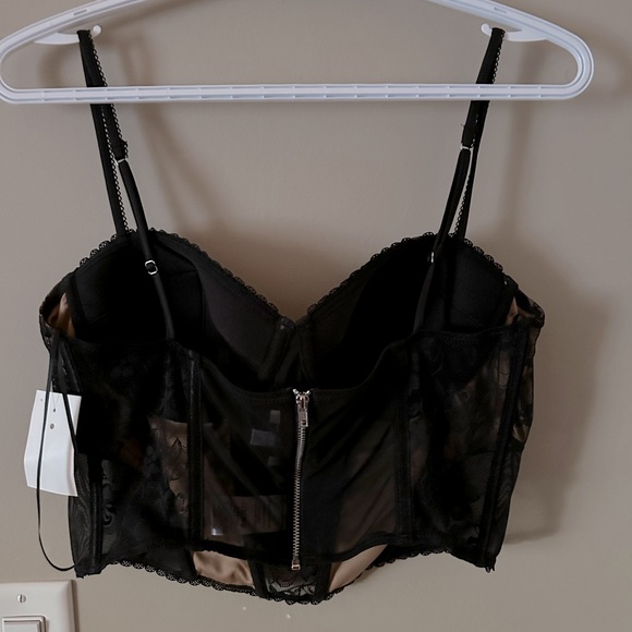 Hunter and brown cropped lace bustier top - Picture 2 of 2